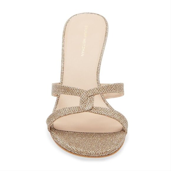 STUART WEITZMAN Soiree Shimmer Stiletto Heel Sandals Size 7.5 Platinum Gold $425 - Picture 2 of 15